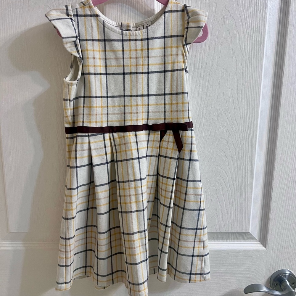 Janie and Jack Plaid Dress with Yellow ivory and brown sz 5